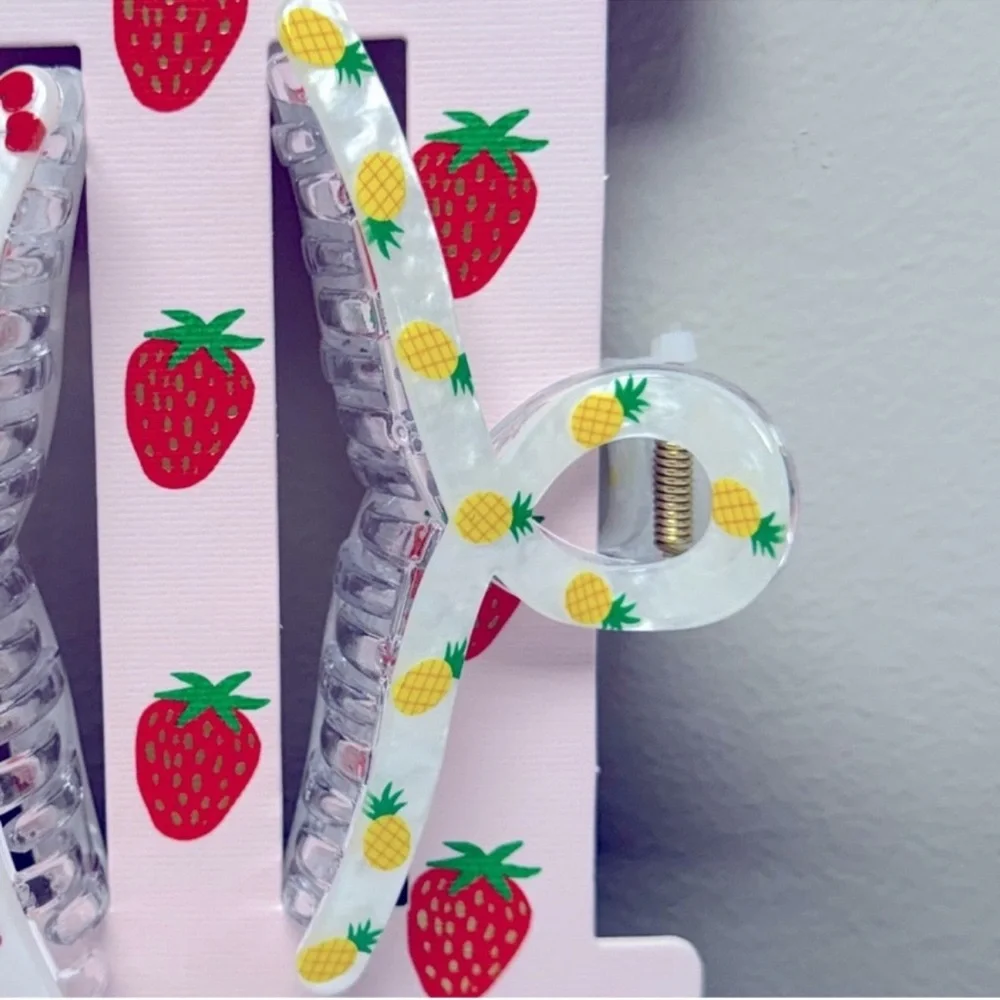 New! Set of 2 Piper K Cherry & Pineapple Large Hair Clips
